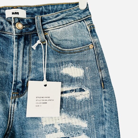 NWT I&M Jeans Women's Distressed Tom Girl High Rise Stretch Blue Jeans Size 3 - Picture 5 of 14